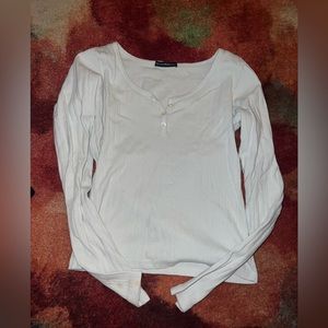brandy melville white long sleeve henley top